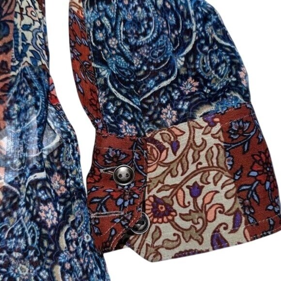 Lucky Brand Womens Sheer Patchwork Button-Up Shirt S Rayon Boho Design - Picture 6 of 10